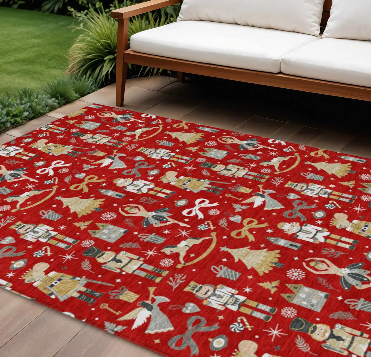 10' X 14' Red Gold Black And Gray Village House Washable Indoor Outdoor Area Rug Homeroots Outdoor