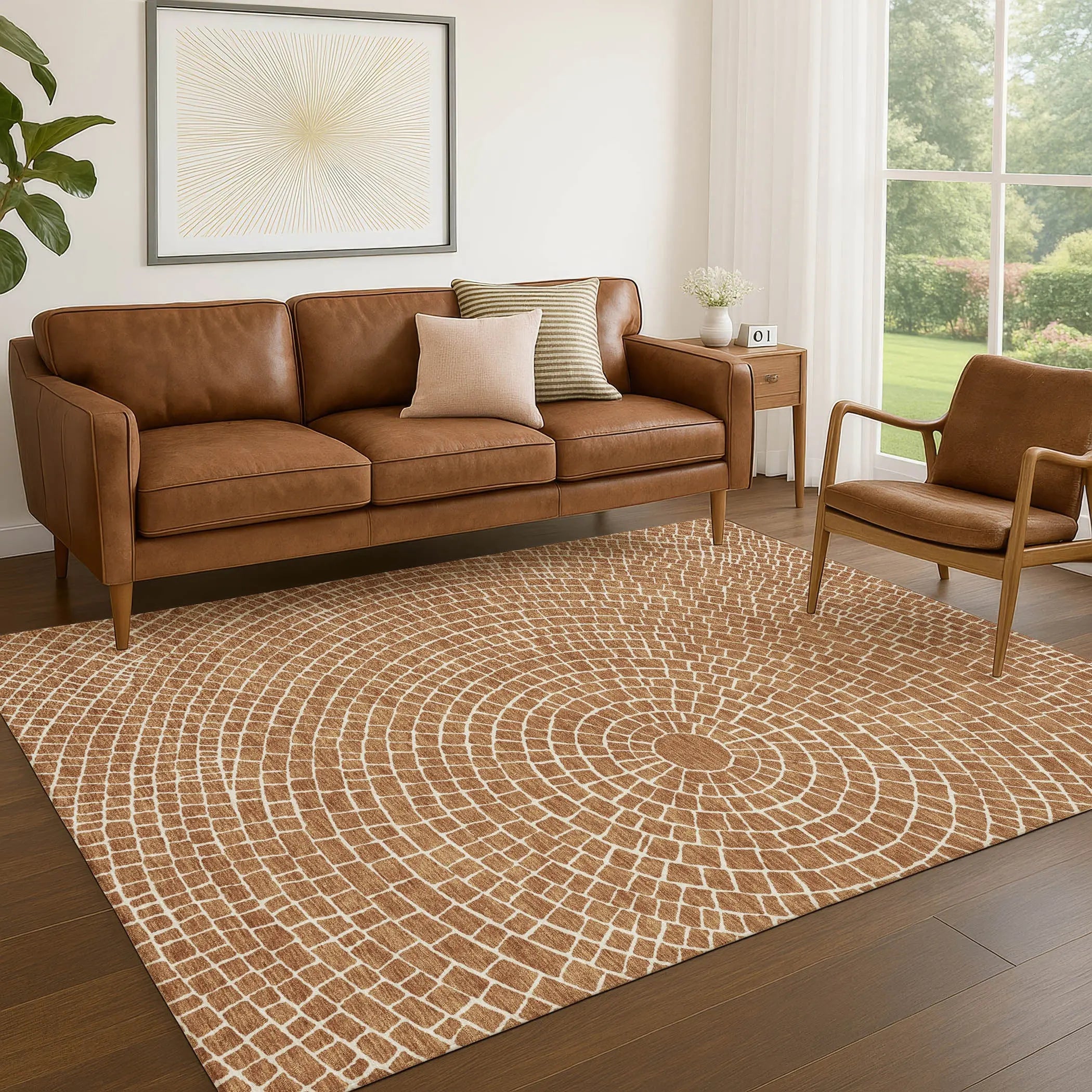 10' X 14' Rust And Ivory Geometric Washable Indoor Outdoor Area Rug Homeroots Outdoor