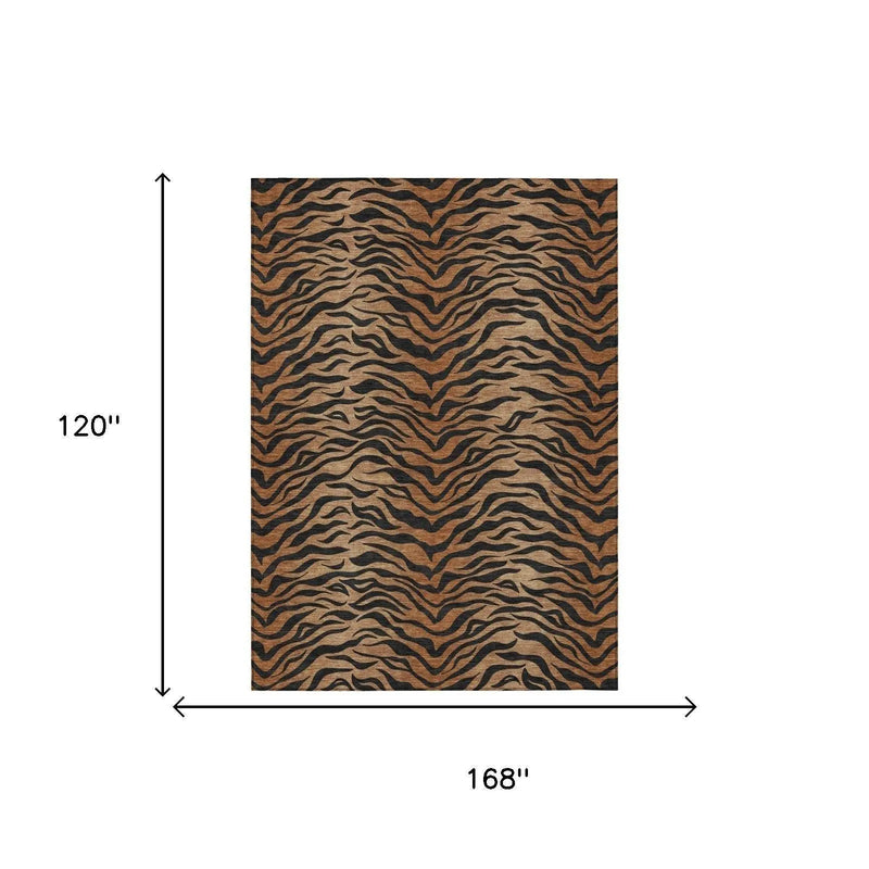 10' X 14' Rust And Orange Animal Print Washable Indoor Outdoor Area Rug Homeroots Outdoor