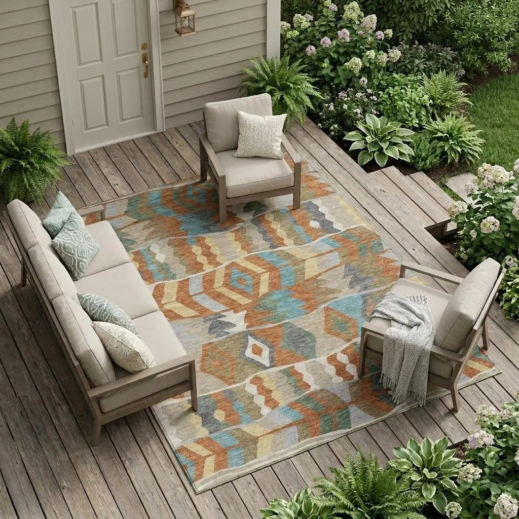 10' X 14' Rust And Orange Geometric Washable Indoor Outdoor Area Rug Homeroots Outdoor
