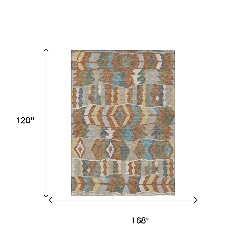 10' X 14' Rust And Orange Geometric Washable Indoor Outdoor Area Rug Homeroots Outdoor