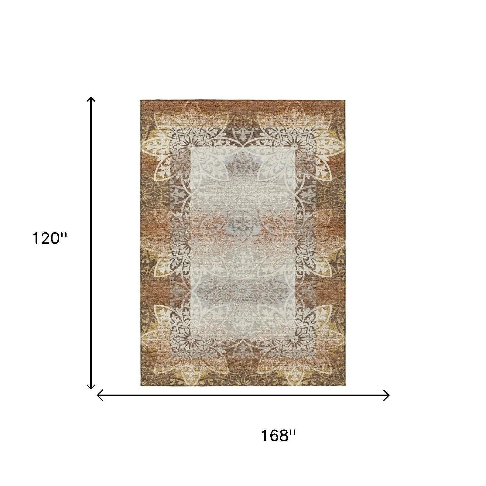 10' X 14' Rust And Orange Oriental Washable Indoor Outdoor Area Rug Homeroots Outdoor
