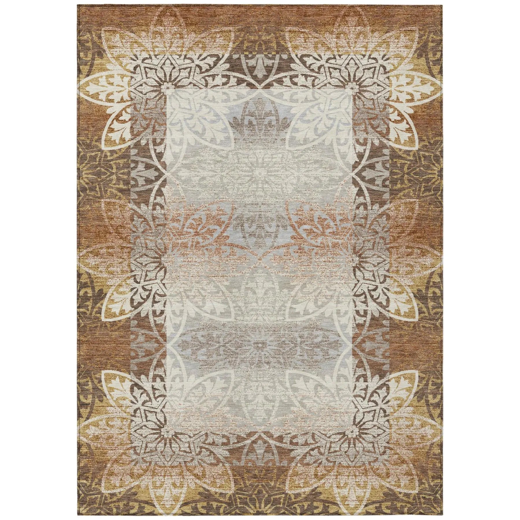 10' X 14' Rust And Orange Oriental Washable Indoor Outdoor Area Rug Homeroots Outdoor