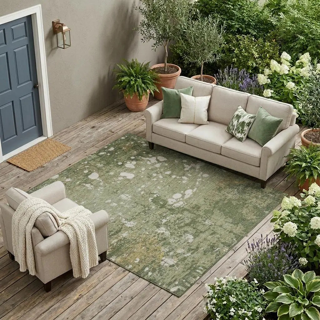10' X 14' Sage And Beige Abstract Washable Indoor Outdoor Area Rug Homeroots Outdoor