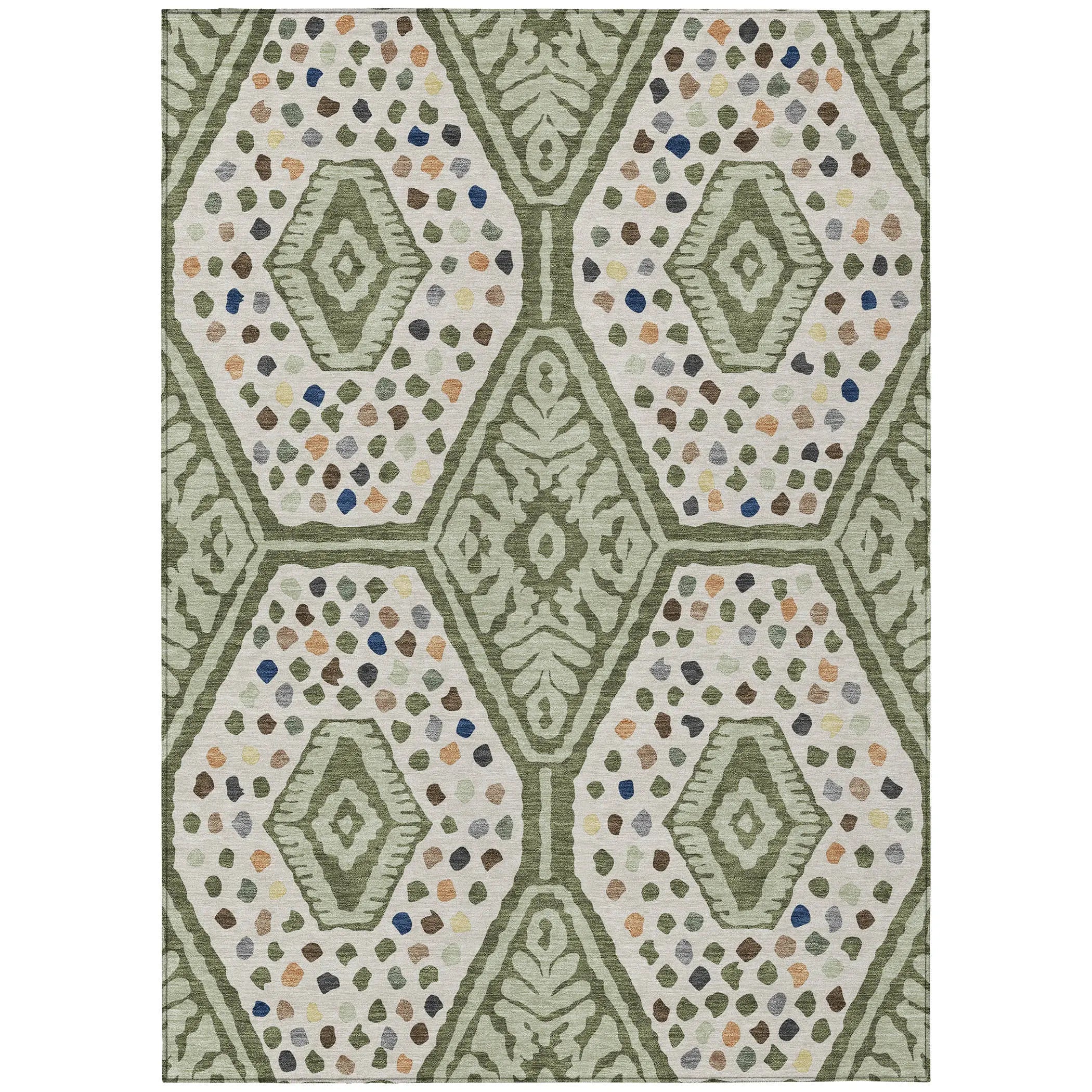 10' X 14' Sage And Beige Tribal Washable Indoor Outdoor Area Rug Homeroots Outdoor