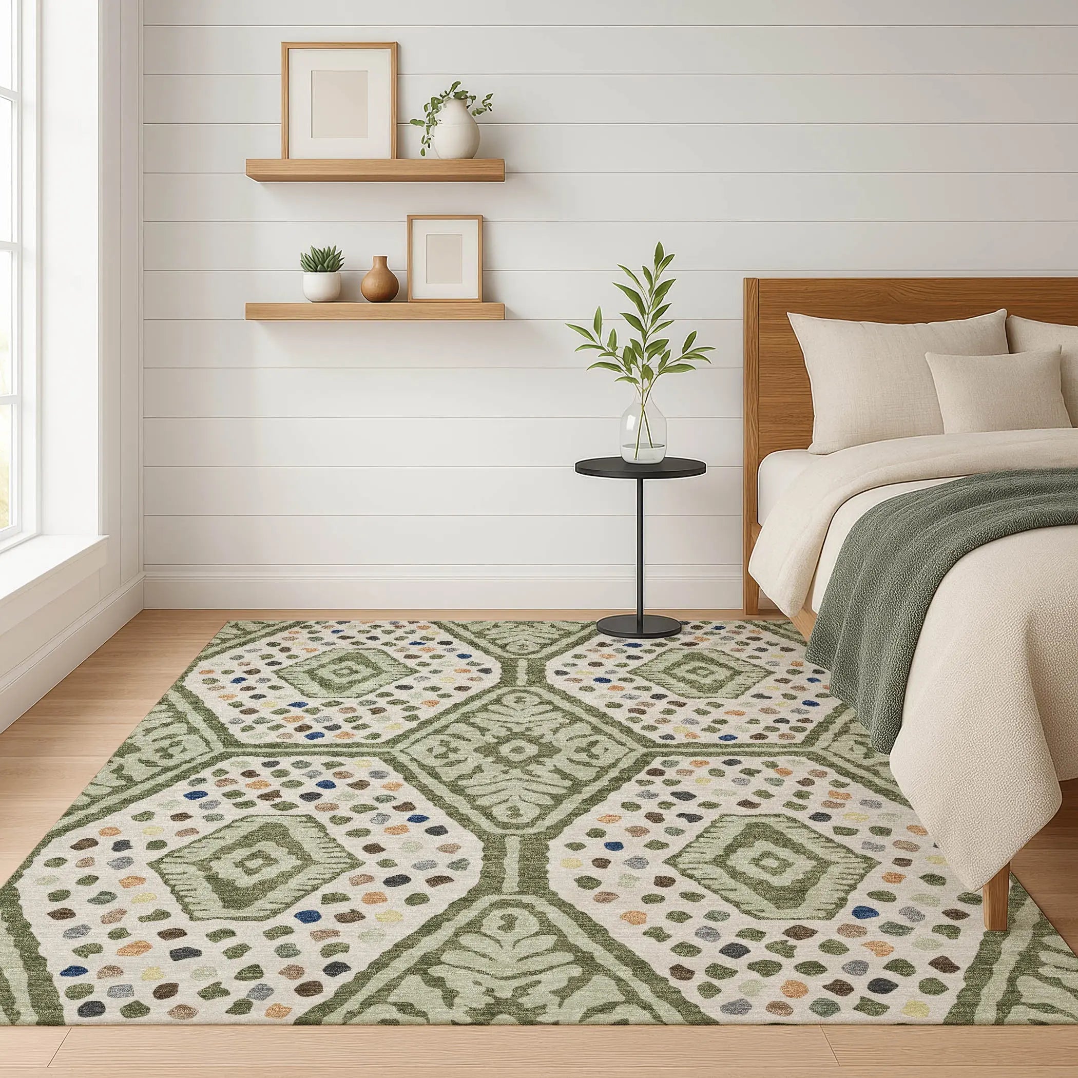 10' X 14' Sage And Beige Tribal Washable Indoor Outdoor Area Rug Homeroots Outdoor
