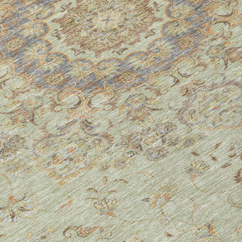 10' X 14' Sage And Brown Floral Medallion Washable Indoor Outdoor Area Rug Homeroots Outdoor