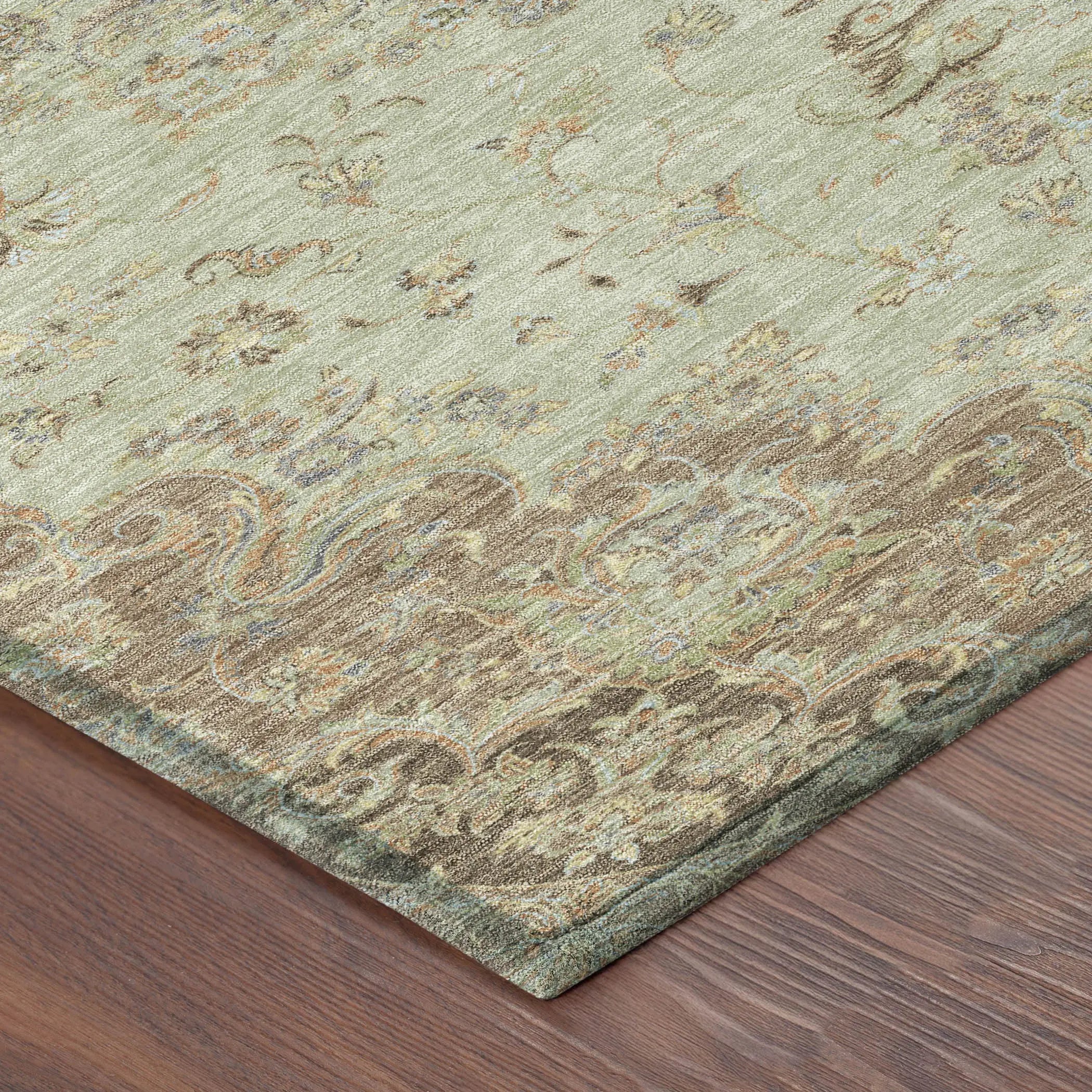 10' X 14' Sage And Brown Floral Medallion Washable Indoor Outdoor Area Rug Homeroots Outdoor