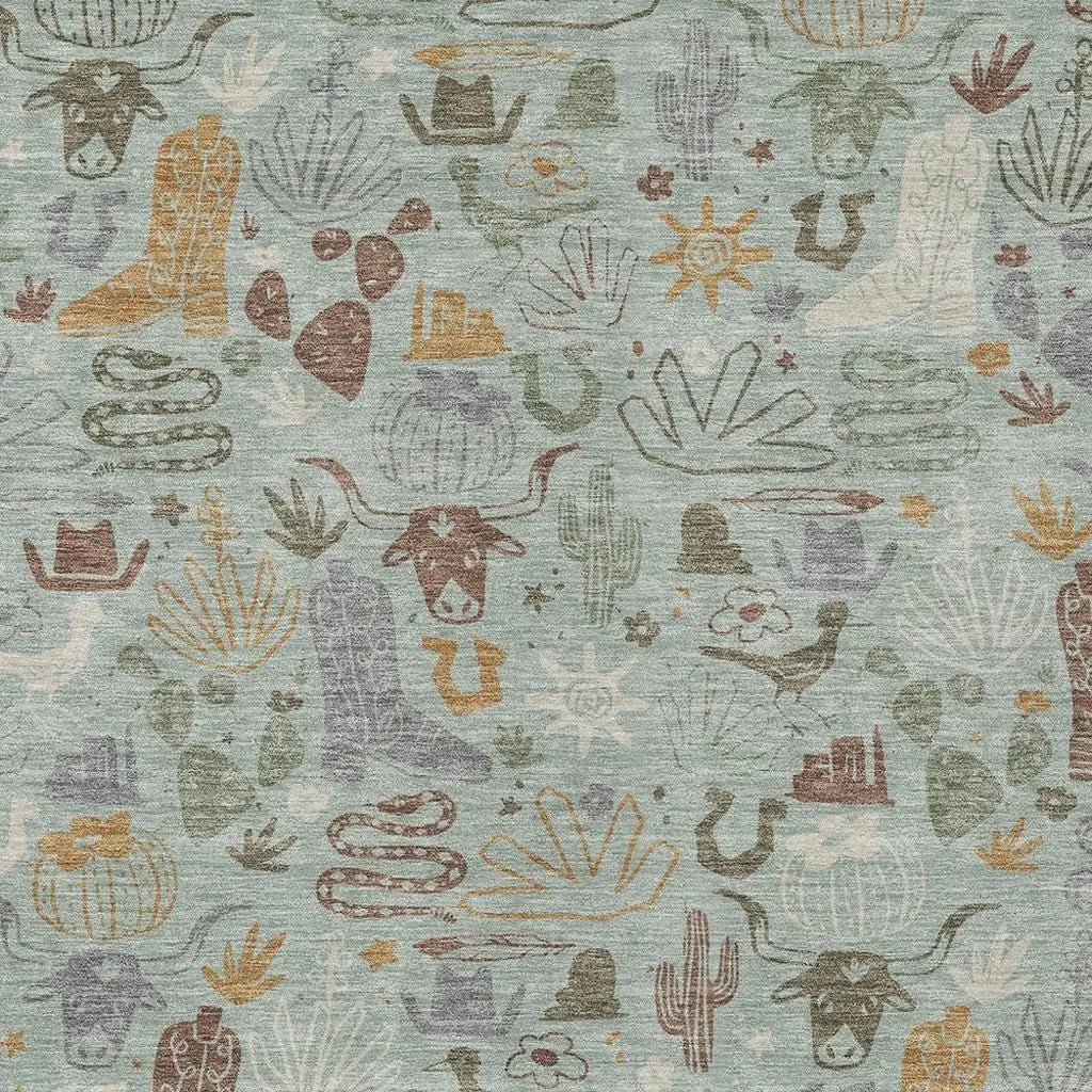 10' X 14' Sage And Gold Cactus Washable Indoor Outdoor Area Rug Homeroots Outdoor