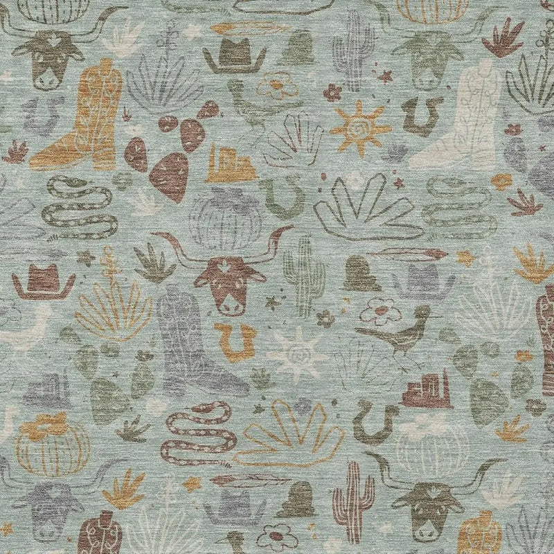 10' X 14' Sage And Gold Cactus Washable Indoor Outdoor Area Rug Homeroots Outdoor