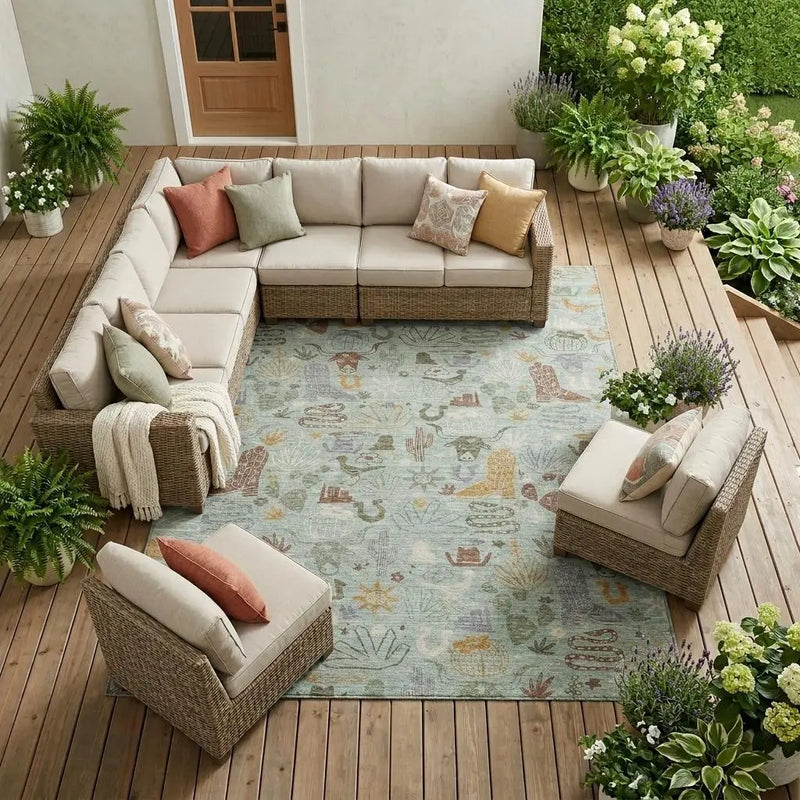 10' X 14' Sage And Gold Cactus Washable Indoor Outdoor Area Rug Homeroots Outdoor