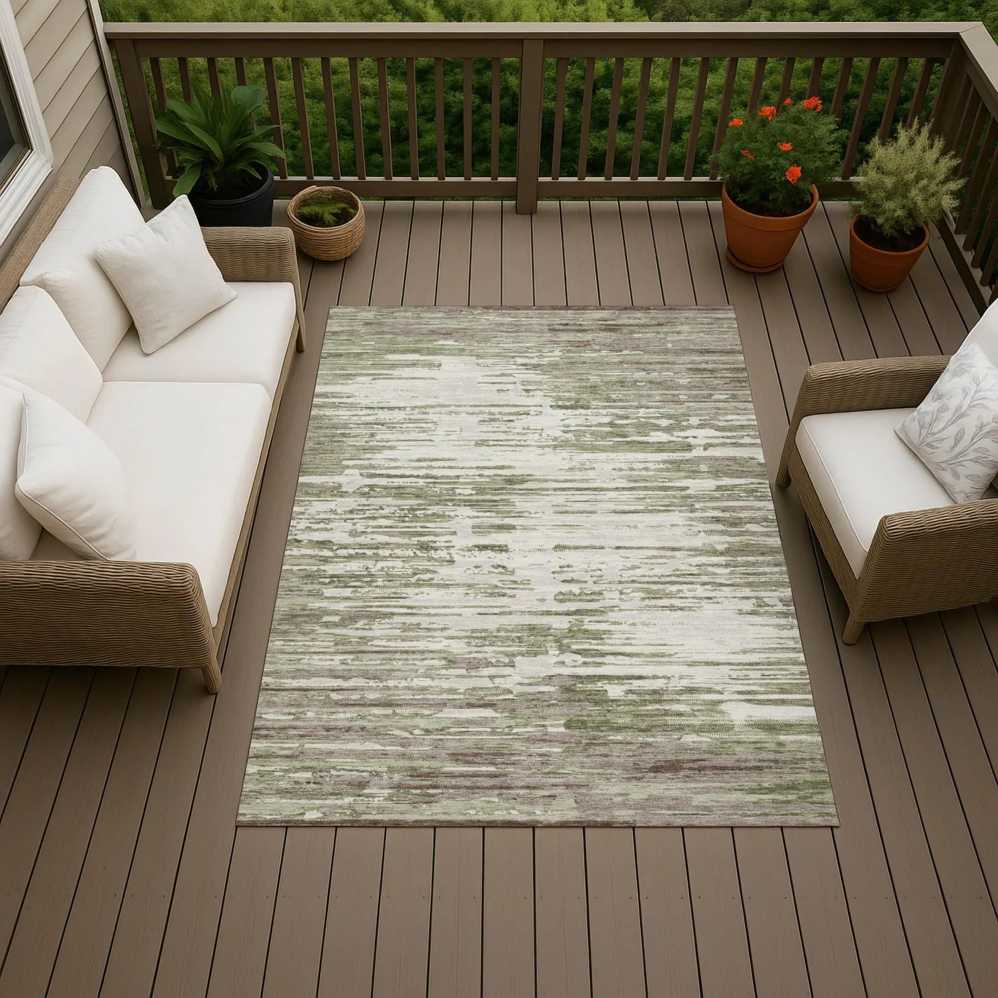 10' X 14' Sage And Green Abstract Washable Indoor Outdoor Area Rug Homeroots Outdoor
