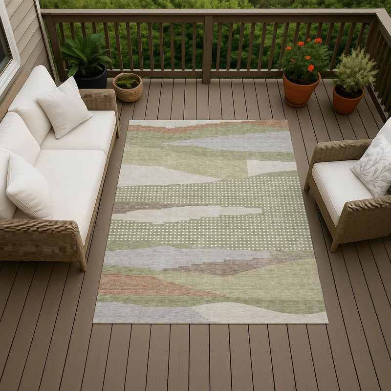 10' X 14' Sage And Green Abstract Washable Indoor Outdoor Area Rug Homeroots Outdoor