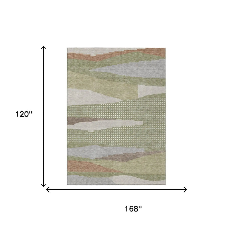 10' X 14' Sage And Green Abstract Washable Indoor Outdoor Area Rug Homeroots Outdoor