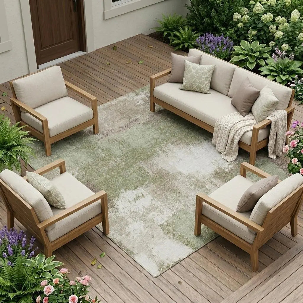 10' X 14' Sage And Green Abstract Washable Indoor Outdoor Area Rug Homeroots Outdoor