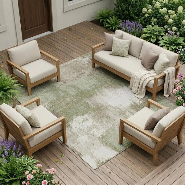 10' X 14' Sage And Green Abstract Washable Indoor Outdoor Area Rug Homeroots Outdoor