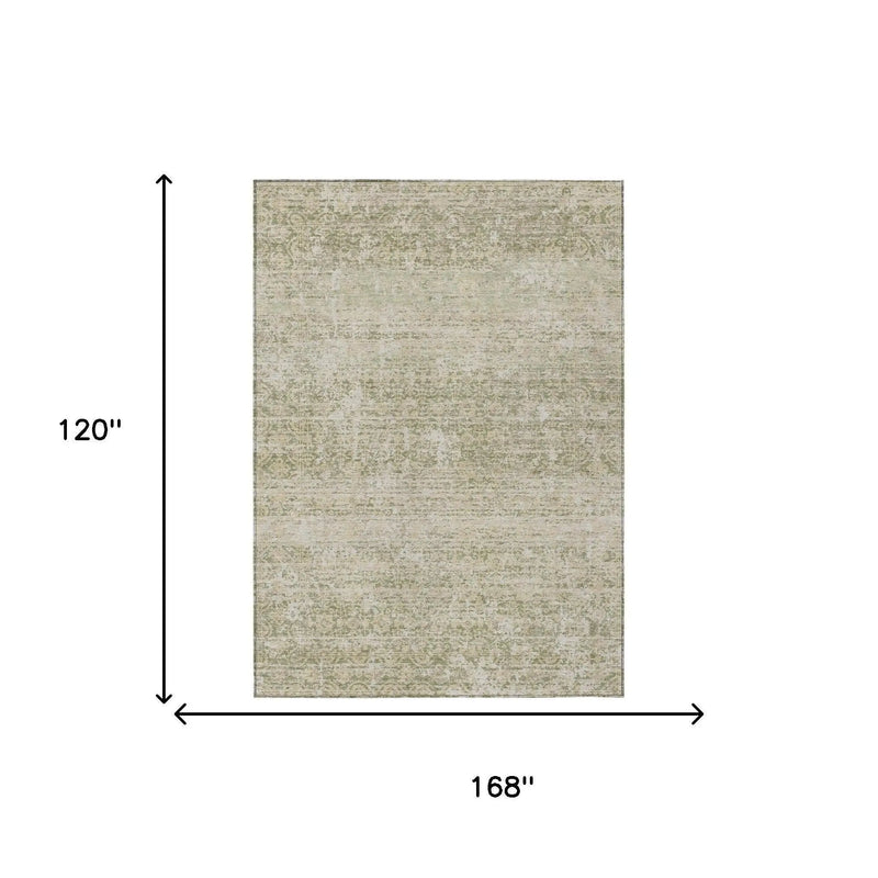10' X 14' Sage And Green Abstract Washable Indoor Outdoor Area Rug Homeroots Outdoor