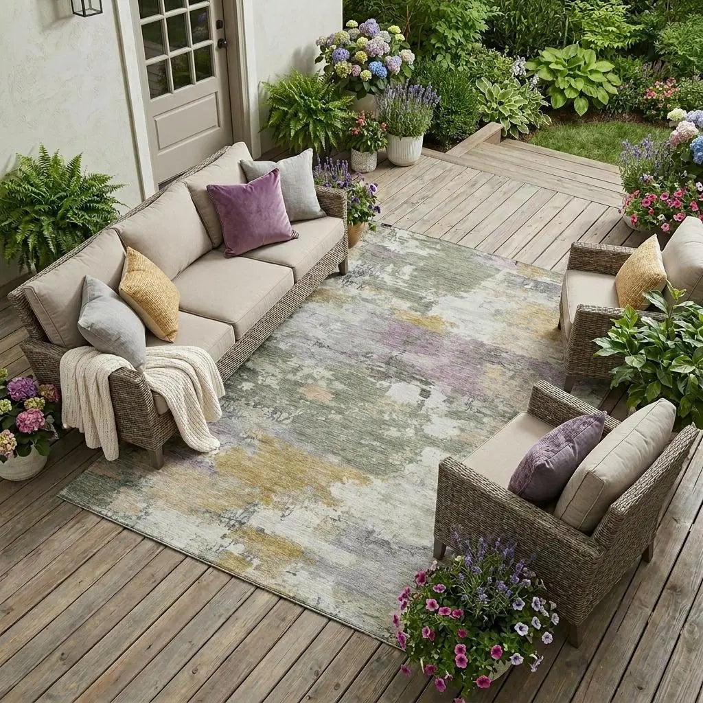 10' X 14' Sage And Green Abstract Washable Indoor Outdoor Area Rug Homeroots Outdoor