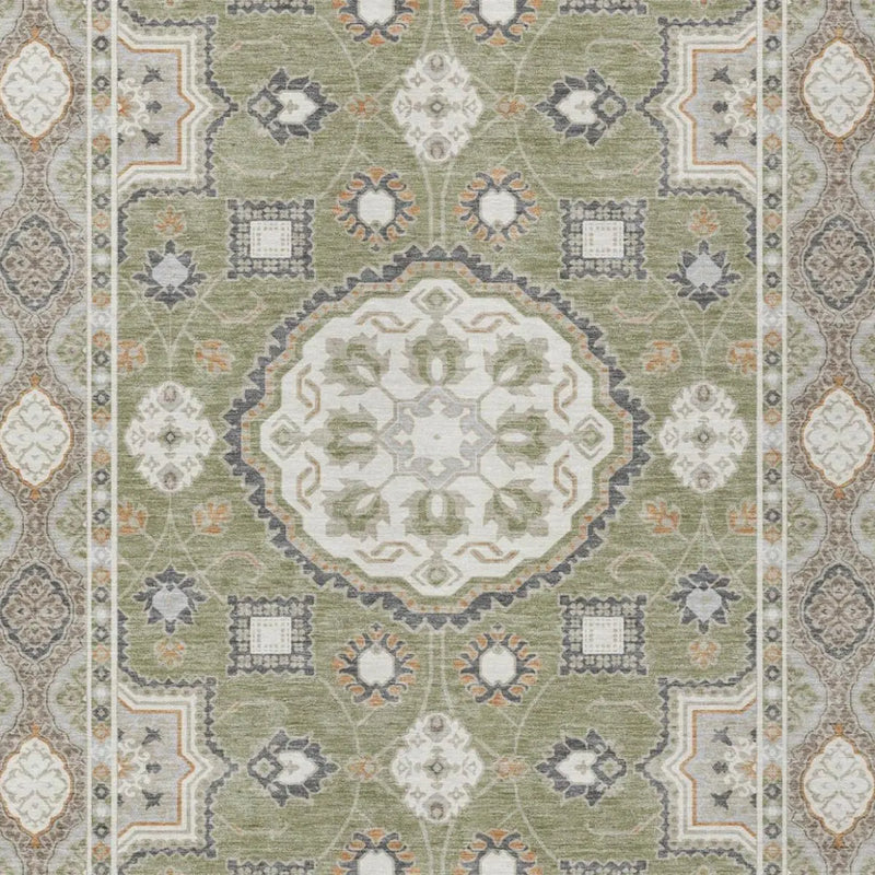10' X 14' Sage And Green Floral Medallion Washable Indoor Outdoor Area Rug Homeroots Outdoor