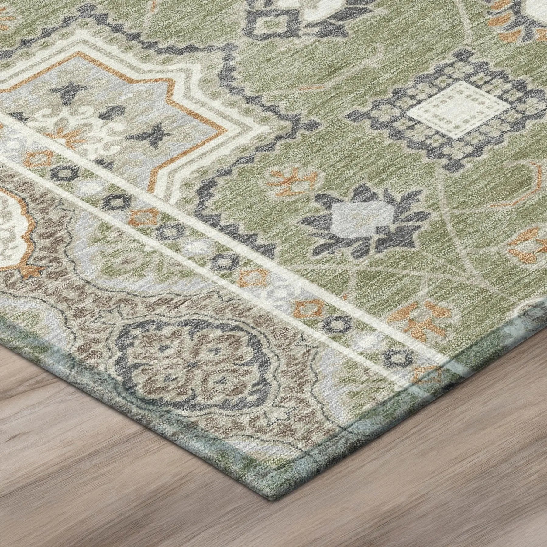 10' X 14' Sage And Green Floral Medallion Washable Indoor Outdoor Area Rug Homeroots Outdoor
