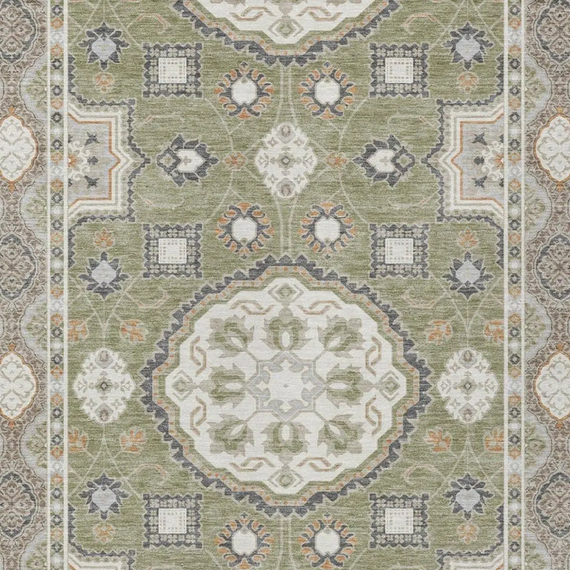 10' X 14' Sage And Green Floral Medallion Washable Indoor Outdoor Area Rug Homeroots Outdoor