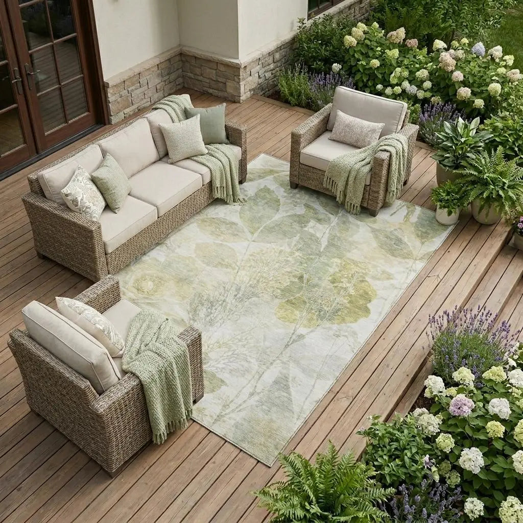 10' X 14' Sage And Green Floral Washable Indoor Outdoor Area Rug Homeroots Outdoor