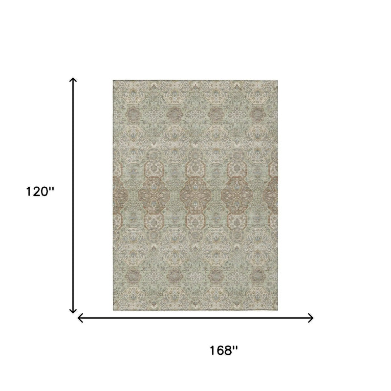 10' X 14' Sage And Green Floral Washable Indoor Outdoor Area Rug Homeroots Outdoor