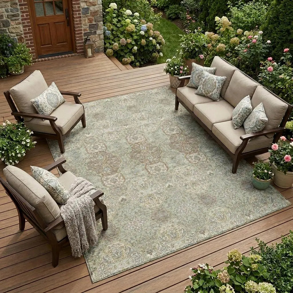10' X 14' Sage And Green Floral Washable Indoor Outdoor Area Rug Homeroots Outdoor