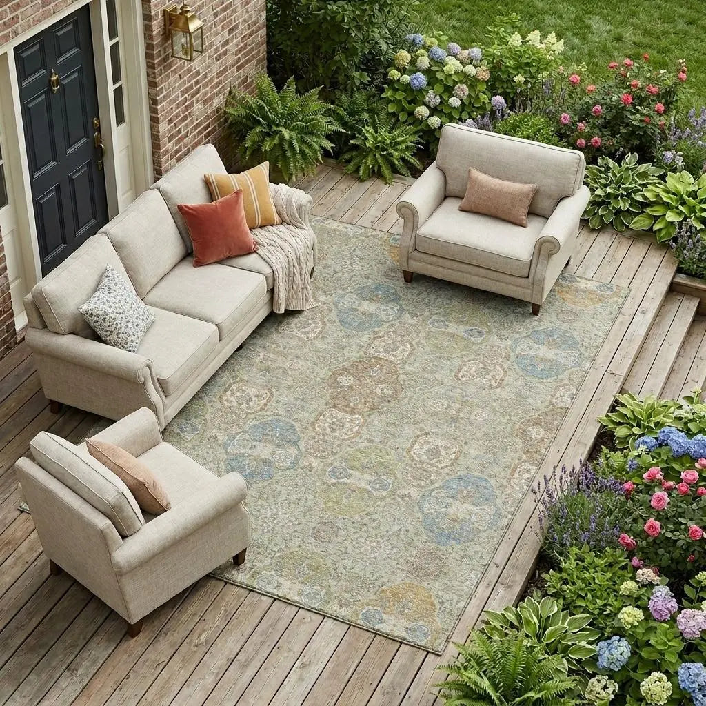 10' X 14' Sage And Green Floral Washable Indoor Outdoor Area Rug Homeroots Outdoor