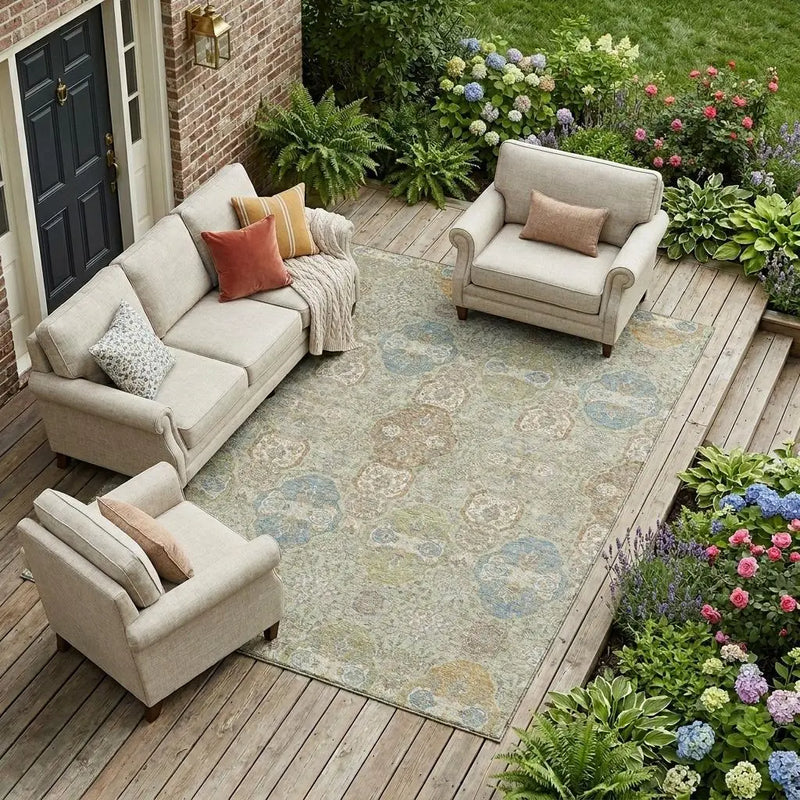 10' X 14' Sage And Green Floral Washable Indoor Outdoor Area Rug Homeroots Outdoor