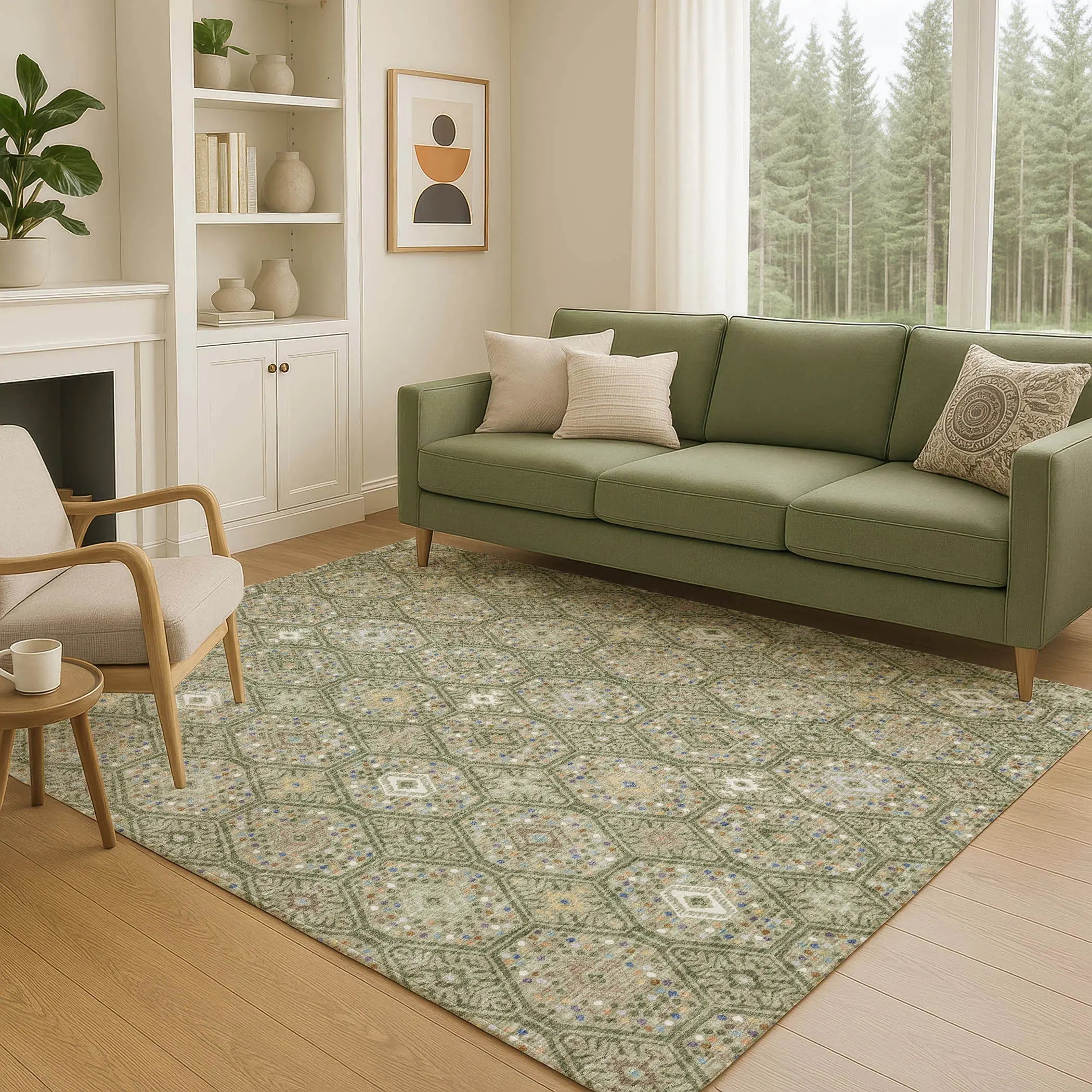 10' X 14' Sage And Green Geometric Washable Indoor Outdoor Area Rug Homeroots Outdoor