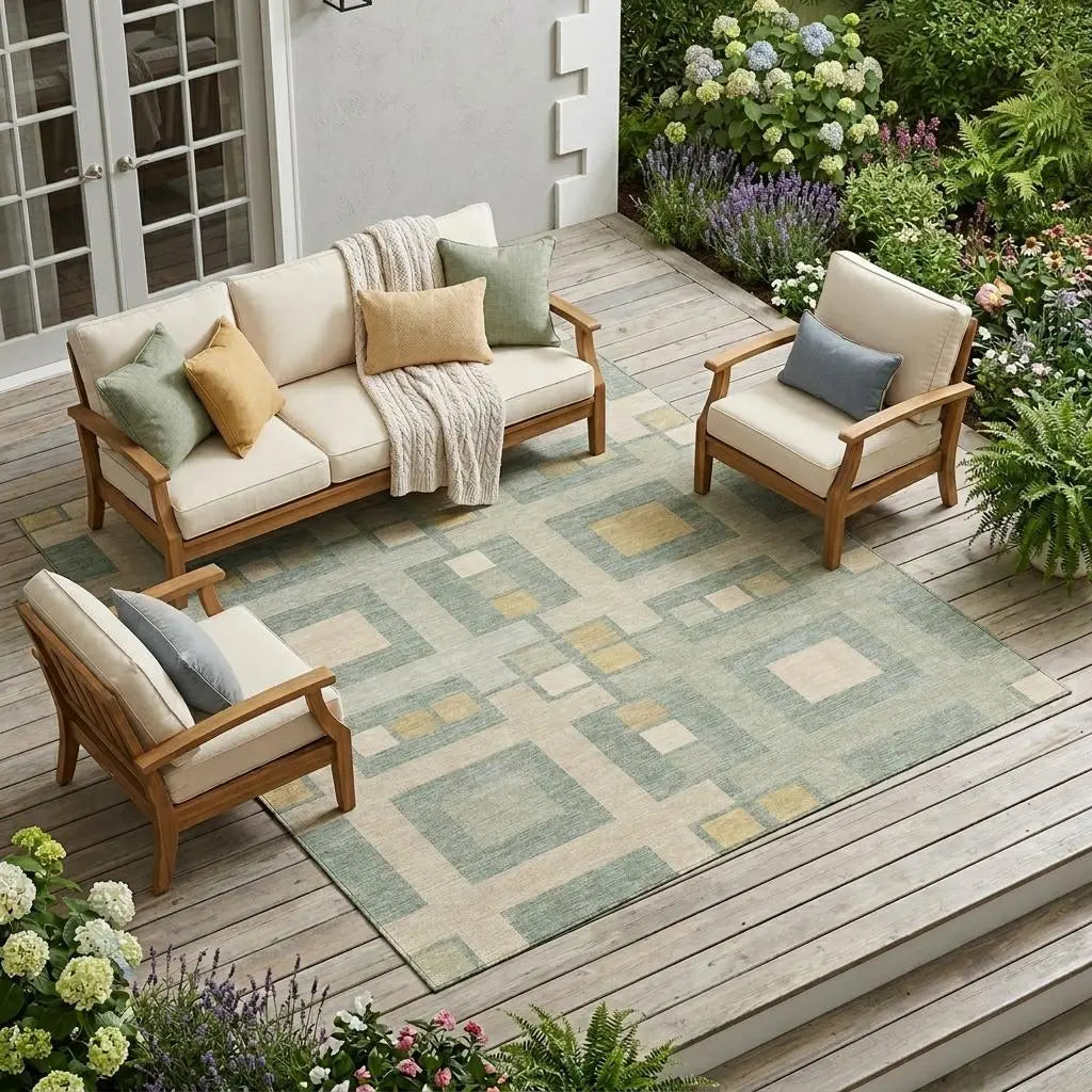 10' X 14' Sage And Green Geometric Washable Indoor Outdoor Area Rug Homeroots Outdoor