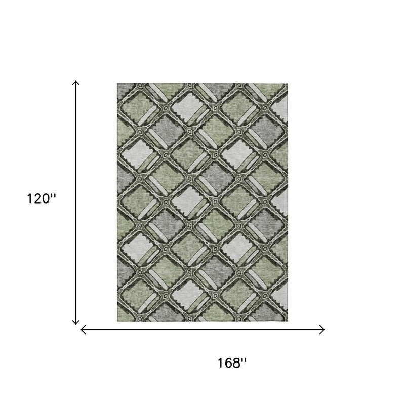 10' X 14' Sage And Green Geometric Washable Indoor Outdoor Area Rug Homeroots Outdoor