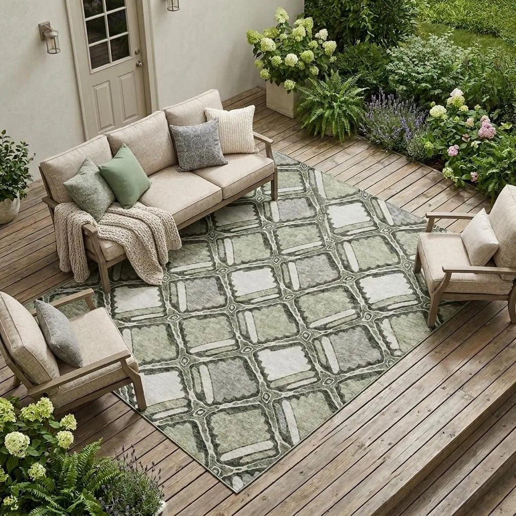 10' X 14' Sage And Green Geometric Washable Indoor Outdoor Area Rug Homeroots Outdoor