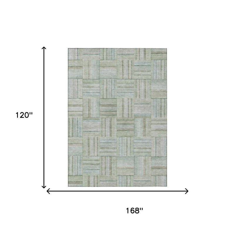 10' X 14' Sage And Green Geometric Washable Indoor Outdoor Area Rug Homeroots Outdoor