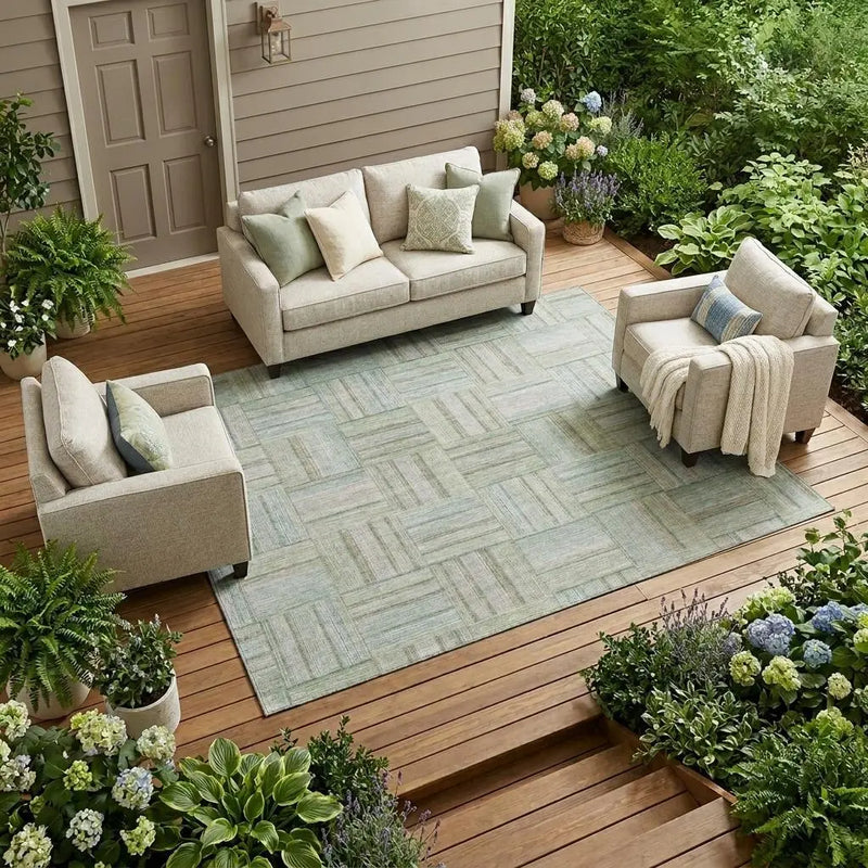 10' X 14' Sage And Green Geometric Washable Indoor Outdoor Area Rug Homeroots Outdoor