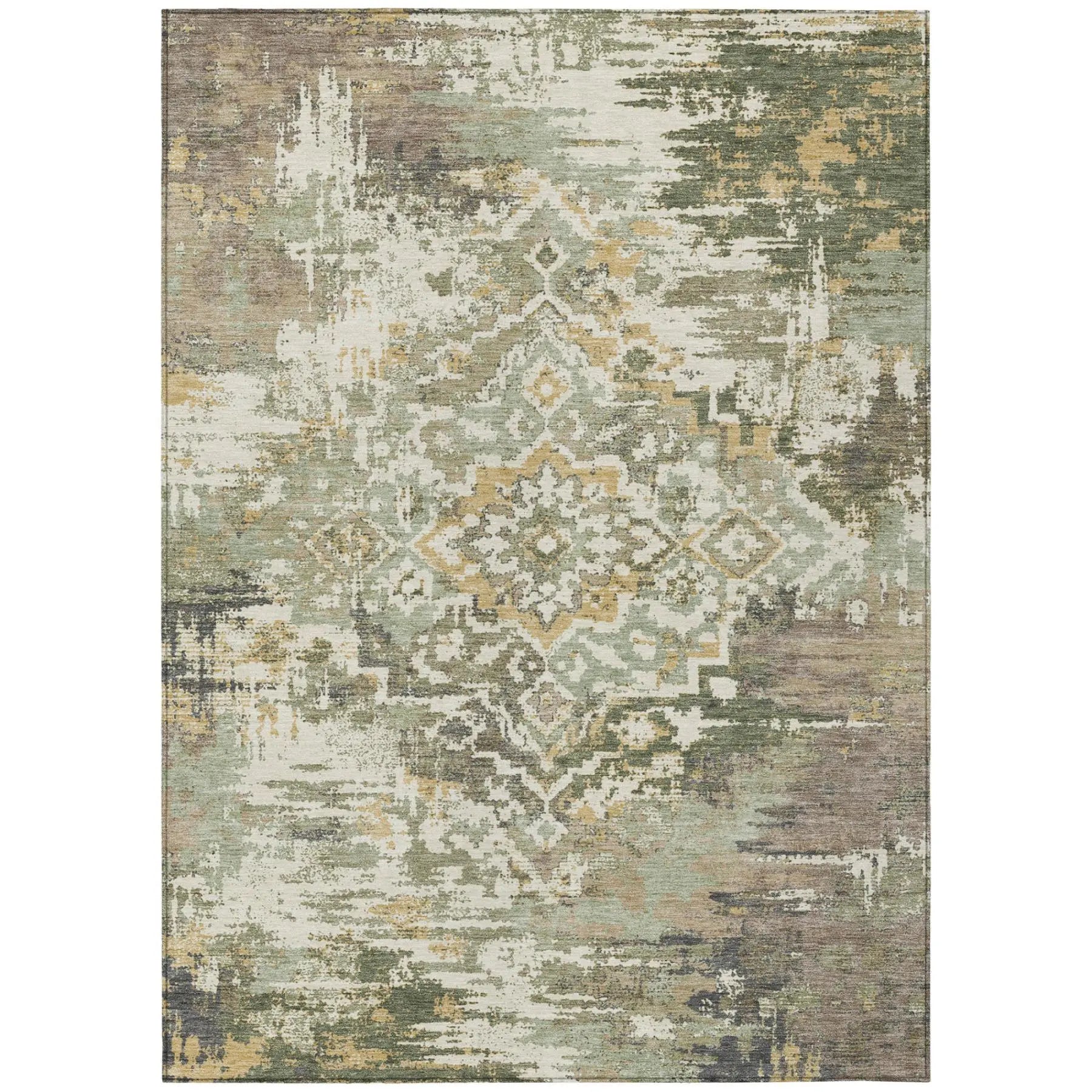 10' X 14' Sage And Green Medallion Washable Indoor Outdoor Area Rug Homeroots Outdoor