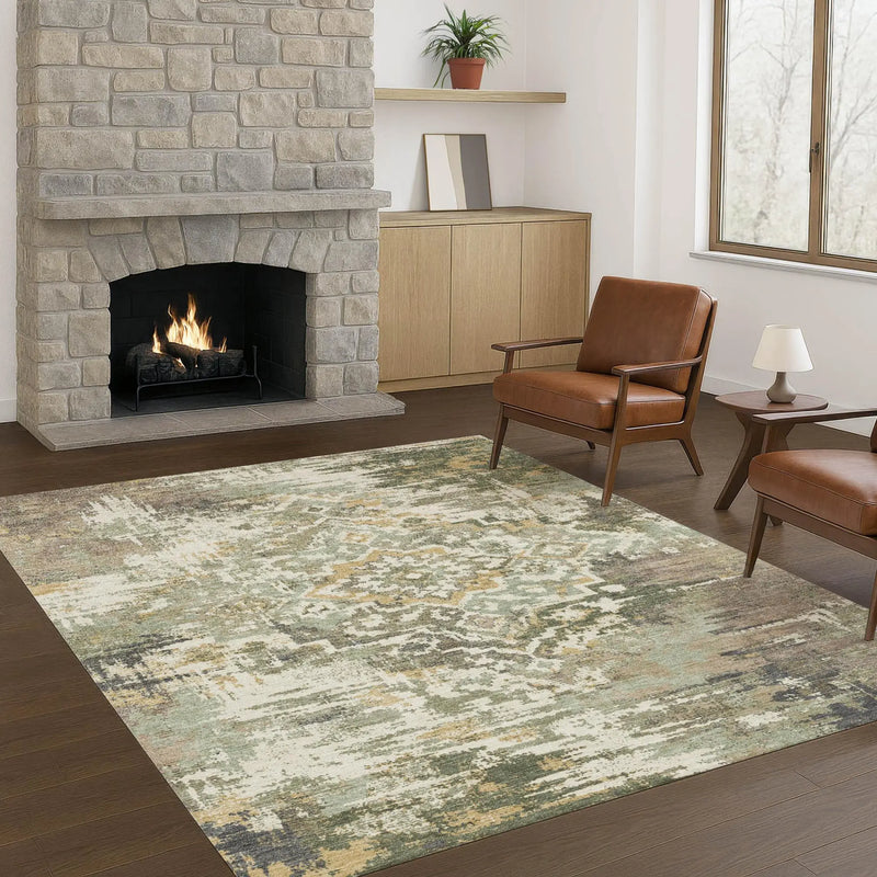 10' X 14' Sage And Green Medallion Washable Indoor Outdoor Area Rug Homeroots Outdoor
