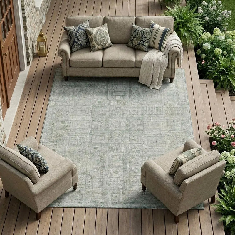 10' X 14' Sage And Green Oriental Washable Indoor Outdoor Area Rug Homeroots Outdoor