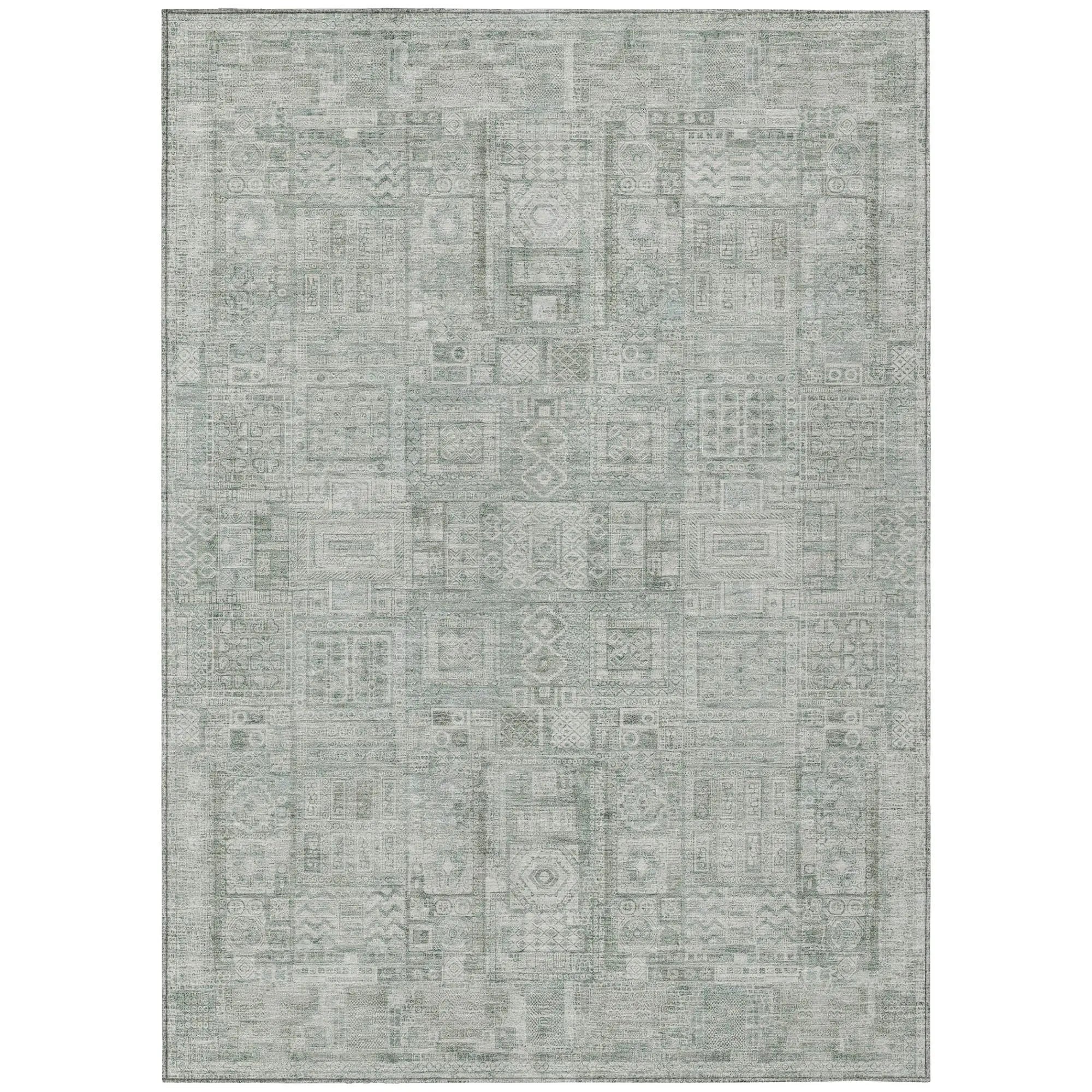 10' X 14' Sage And Green Oriental Washable Indoor Outdoor Area Rug Homeroots Outdoor