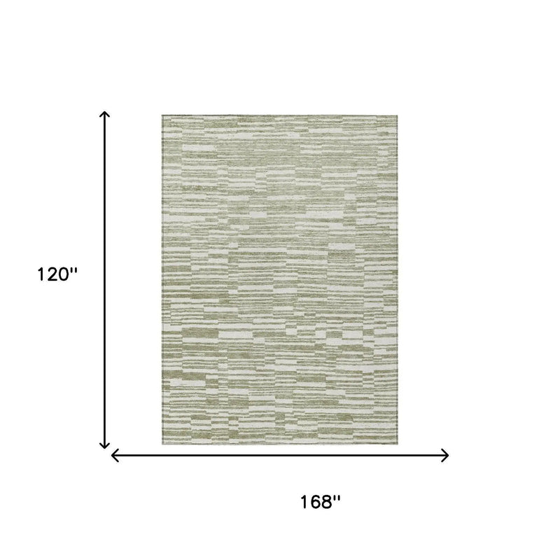 10' X 14' Sage And Green Striped Washable Indoor Outdoor Area Rug Homeroots Outdoor