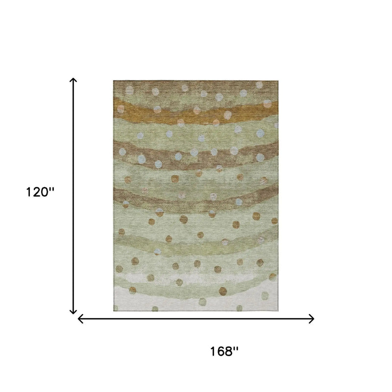 10' X 14' Sage And Green Striped Washable Indoor Outdoor Area Rug Homeroots Outdoor