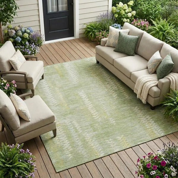 10' X 14' Sage And Green Striped Washable Indoor Outdoor Area Rug Homeroots Outdoor