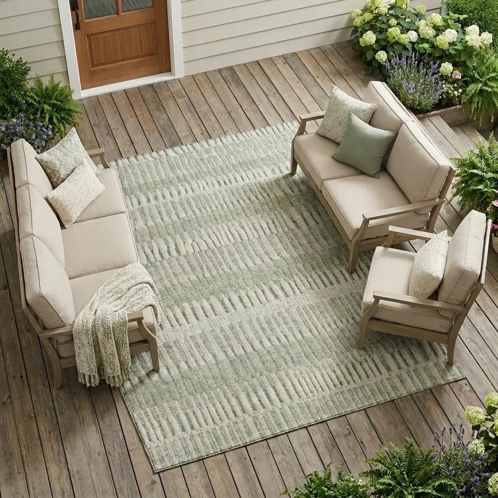 10' X 14' Sage And Green Striped Washable Indoor Outdoor Area Rug Homeroots Outdoor