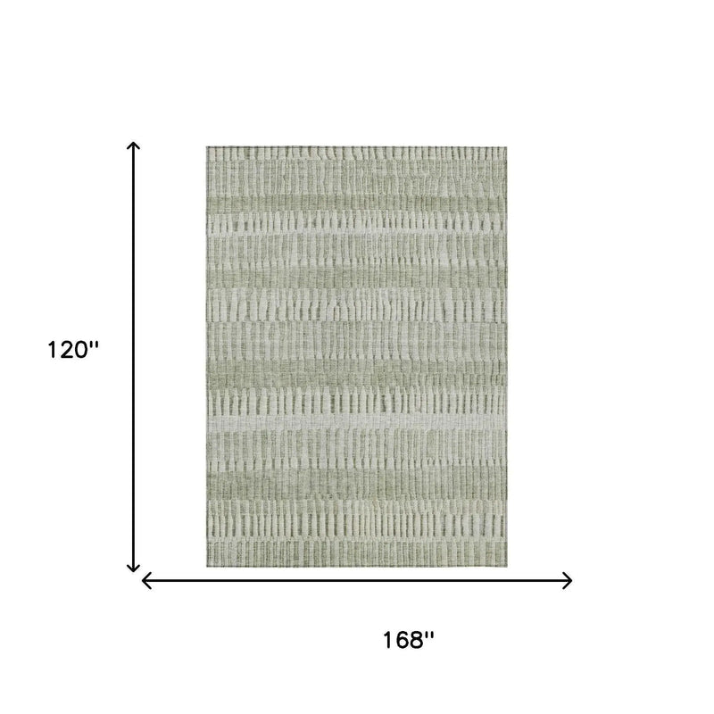 10' X 14' Sage And Green Striped Washable Indoor Outdoor Area Rug Homeroots Outdoor