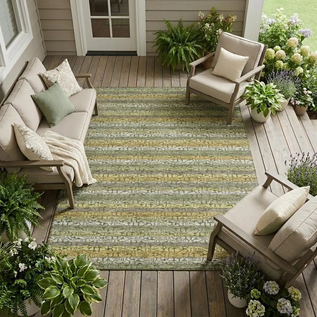 10' X 14' Sage And Green Striped Washable Indoor Outdoor Area Rug Homeroots Outdoor