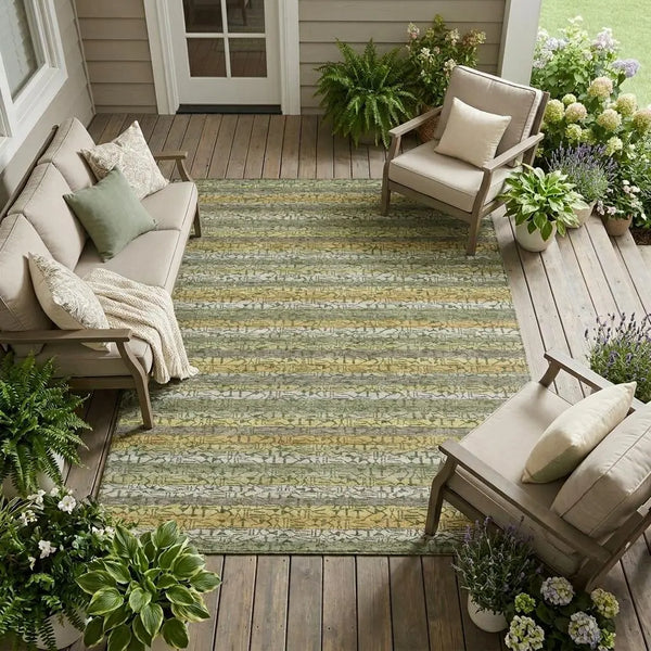 10' X 14' Sage And Green Striped Washable Indoor Outdoor Area Rug Homeroots Outdoor