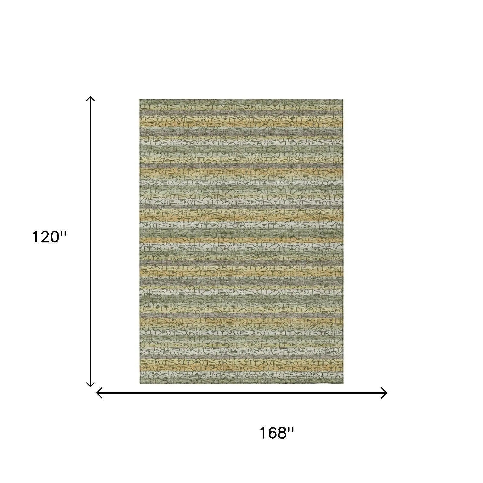 10' X 14' Sage And Green Striped Washable Indoor Outdoor Area Rug Homeroots Outdoor