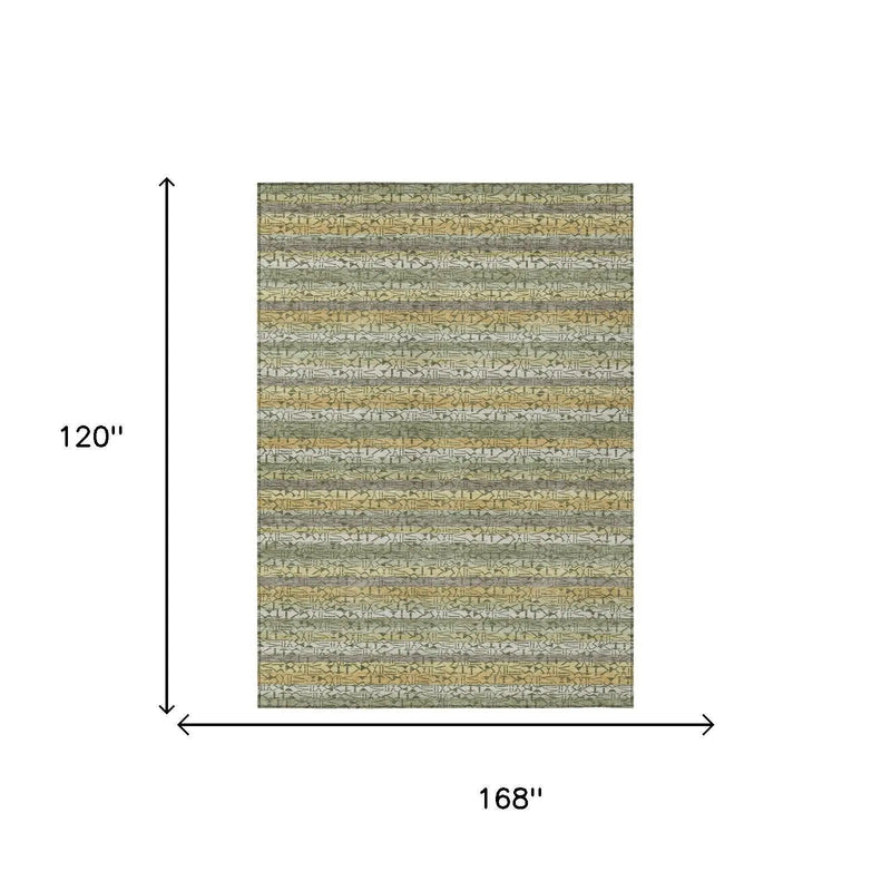 10' X 14' Sage And Green Striped Washable Indoor Outdoor Area Rug Homeroots Outdoor