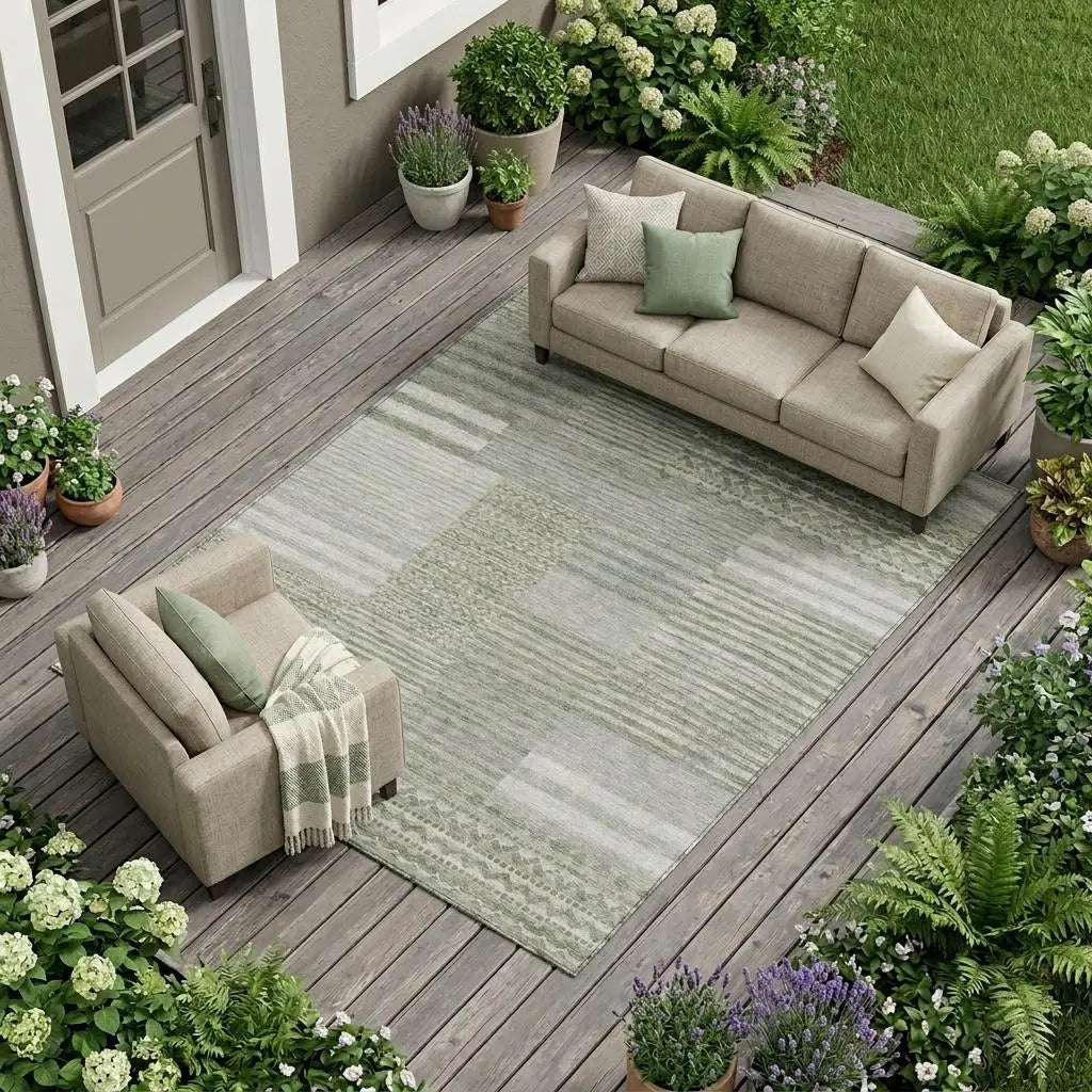 10' X 14' Sage And Green Striped Washable Indoor Outdoor Area Rug Homeroots Outdoor